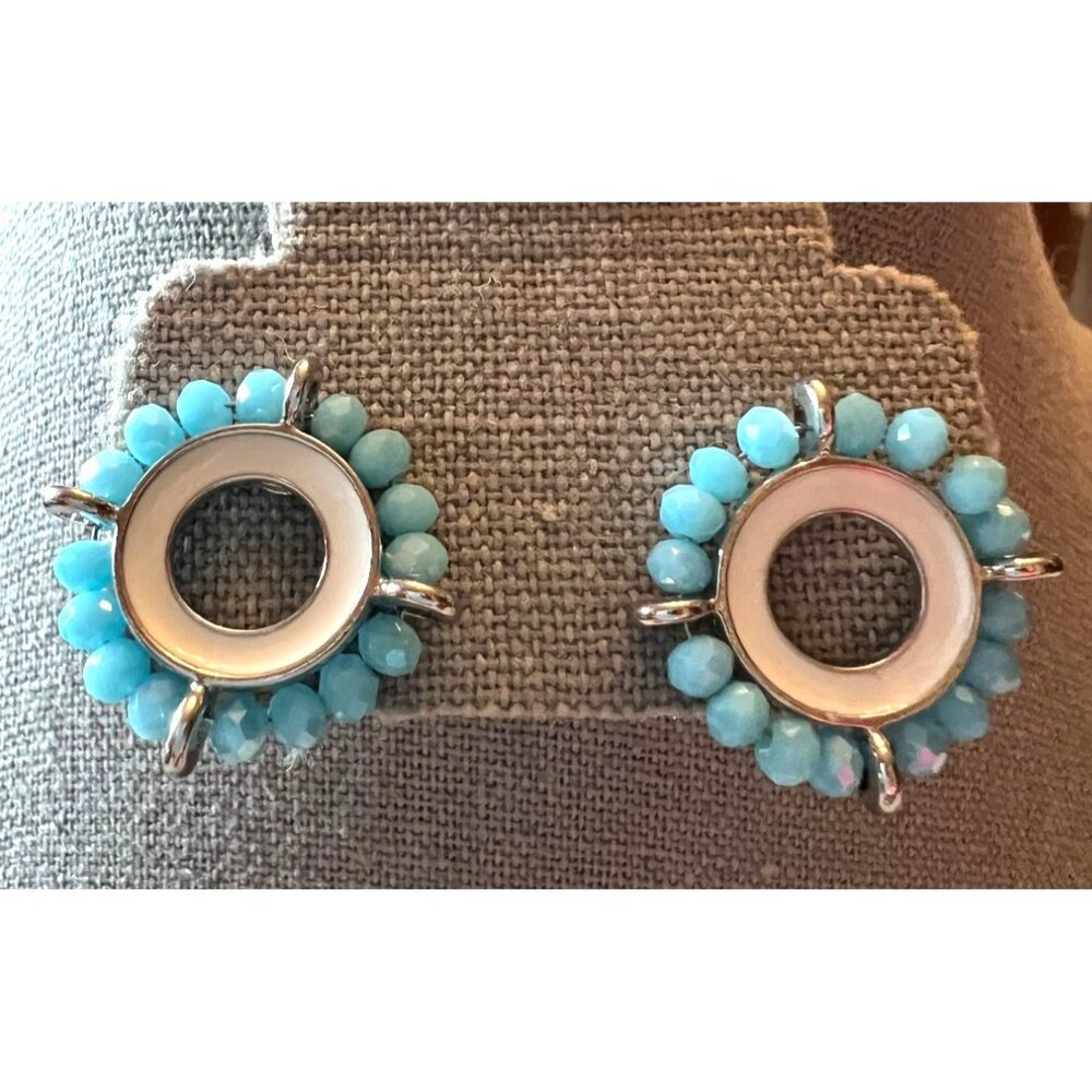 Enamel & Faceted Blue Glass Earrings